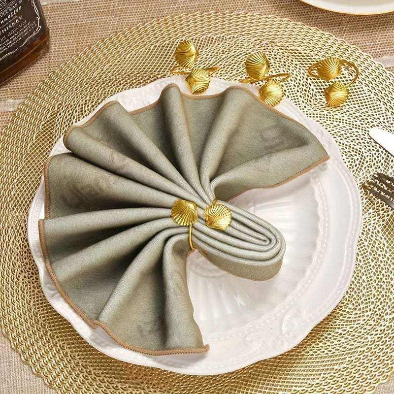 4pcs Golden Small Seashell Metal Napkin Rings for Party Table Decor - Image 1