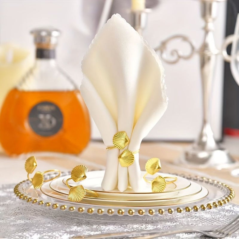4pcs Golden Small Seashell Metal Napkin Rings for Party Table Decor - Image 4