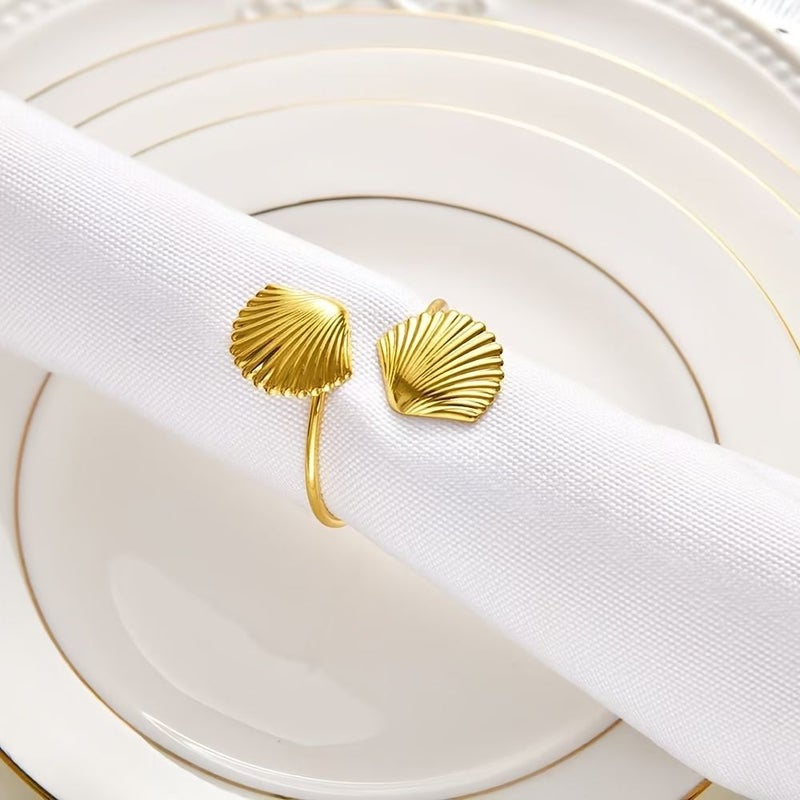 4pcs Golden Small Seashell Metal Napkin Rings for Party Table Decor - Image 2