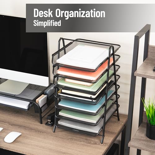 Mind Reader 7-Tier Paper Tray, Desktop Organizer, File Storage, Office, Metal Mesh, Black - Image 2