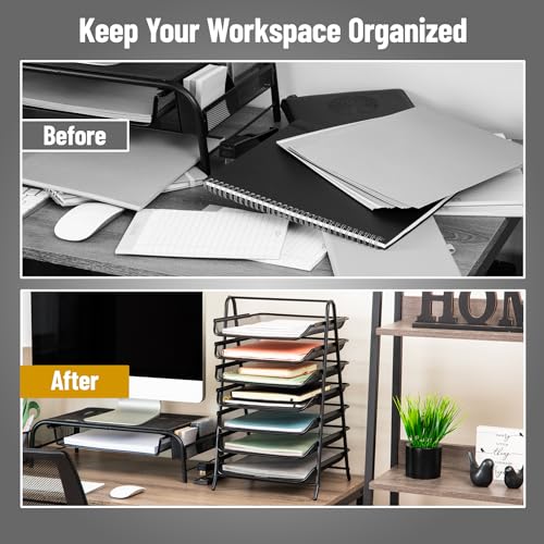 Mind Reader 7-Tier Paper Tray, Desktop Organizer, File Storage, Office, Metal Mesh, Black - Image 5