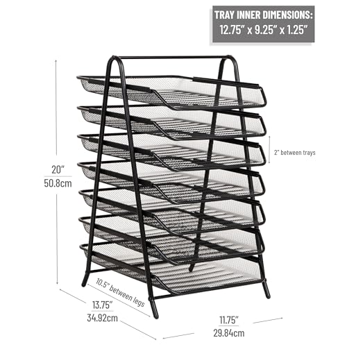 Mind Reader 7-Tier Paper Tray, Desktop Organizer, File Storage, Office, Metal Mesh, Black - Image 3