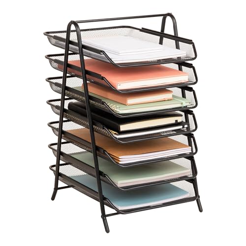 Mind Reader 7-Tier Paper Tray, Desktop Organizer, File Storage, Office, Metal Mesh, Black - Image 1