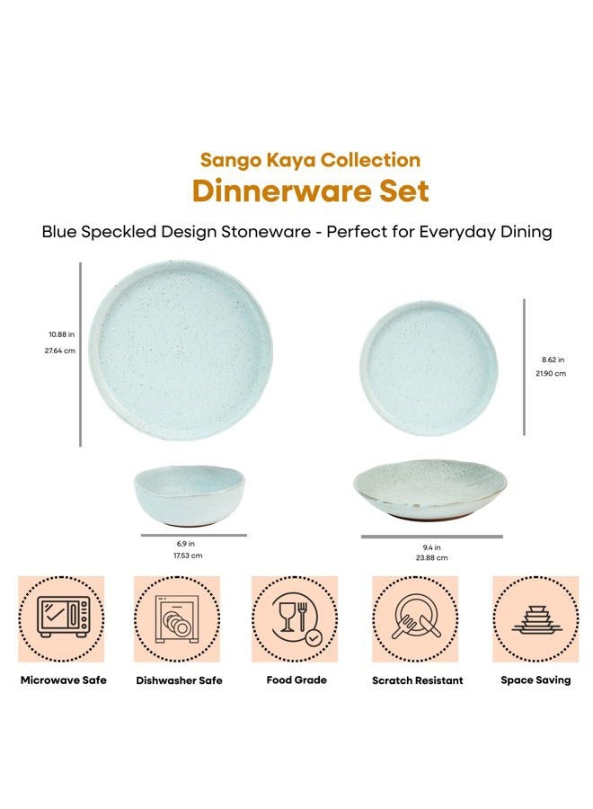 Sango Kaya 16-Piece Casual Blue Stone Dinnerware Set – Service for 4, Plate & Bowl Set, Featuring Rustic Blue Speckled Design, for Everyday Dining & Entertainment, Microwave & Dishwasher Safe - Image 2