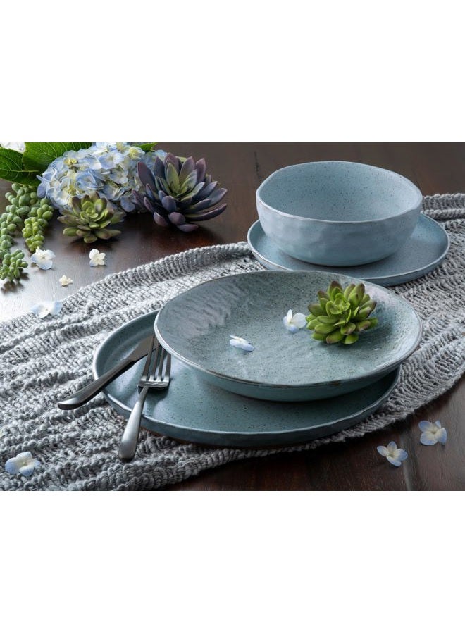 Sango Kaya 16-Piece Casual Blue Stone Dinnerware Set – Service for 4, Plate & Bowl Set, Featuring Rustic Blue Speckled Design, for Everyday Dining & Entertainment, Microwave & Dishwasher Safe - Image 3