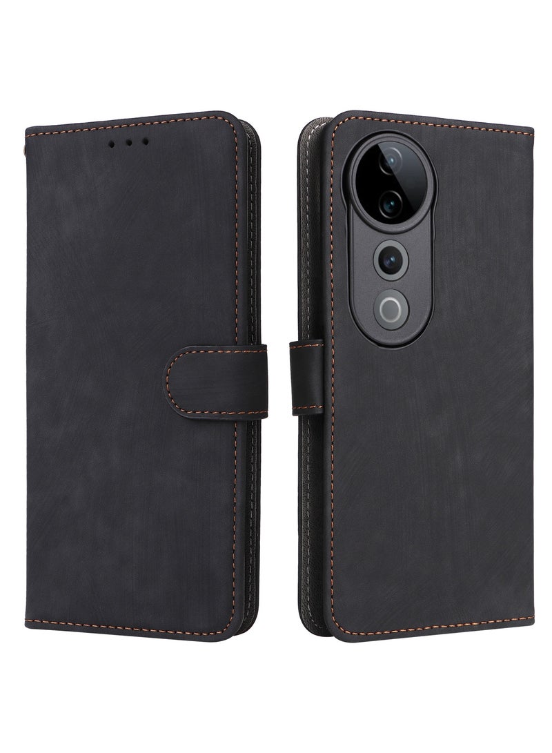 For ViVO V40 / ViVO V40 Pro Cover with Hand Strap, PU Leather Full Body Protection Shockproof Flip Mobile Cover, RFID Anti-theft Brush Folio Wallet Case - Image 3