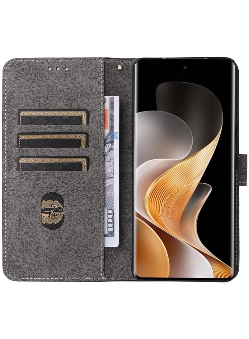 For ViVO V40 / ViVO V40 Pro Cover with Hand Strap, PU Leather Full Body Protection Shockproof Flip Mobile Cover, RFID Anti-theft Brush Folio Wallet Case - Image 5