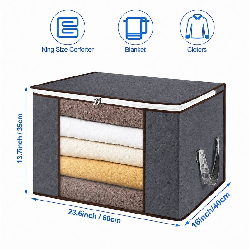 O2. Dark Grey Non-Woven Fabric Duvet Storage Bag – Foldable Blanket and Comforter Organizer with Clear Window, Large Capacity Bedding Storage Bag for Closet and Wardrobe Organization - Image 2