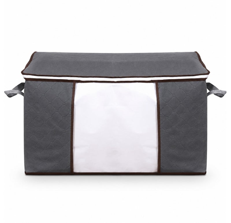 O2. Dark Grey Non-Woven Fabric Duvet Storage Bag – Foldable Blanket and Comforter Organizer with Clear Window, Large Capacity Bedding Storage Bag for Closet and Wardrobe Organization - Image 5