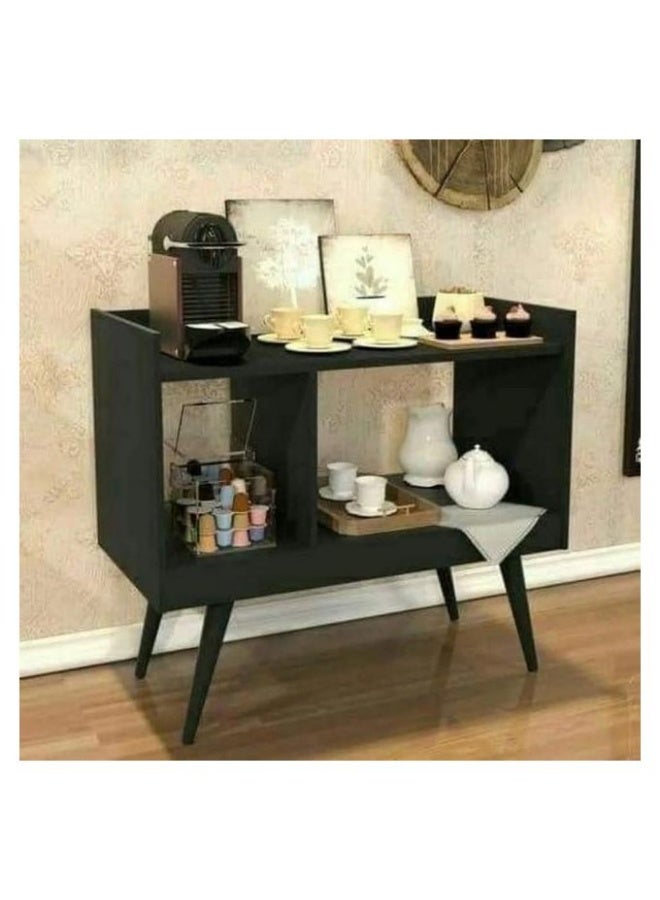 A modern black coffee corner that combines luxury and simplicity in one design, ideal for lovers of refined taste.