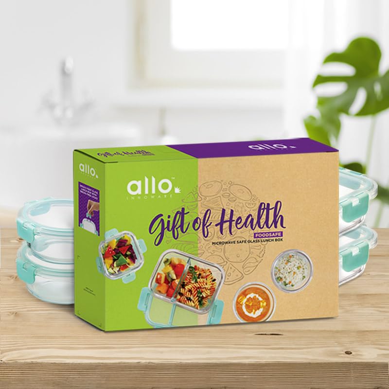 Allo Allo Foodsafe Gift Box Combo 6 PC (Set of 3 Square 310ml, Set of 3 Round 390ml) | Microwave 450°C Oven Safe Bakeware Glass Container with Break Free Detachable Locks |  - Image 2