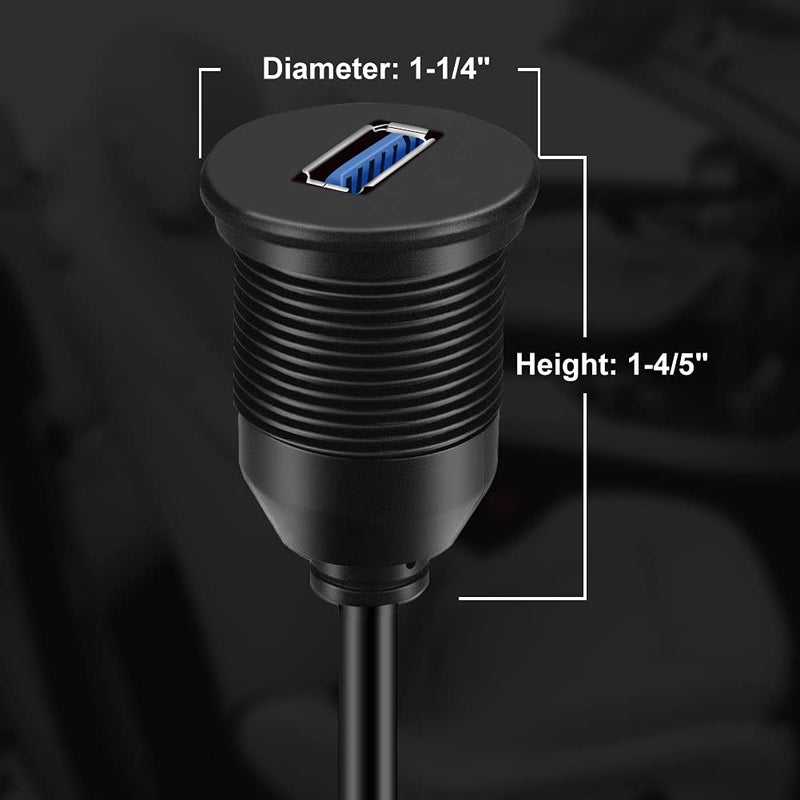 BATIGE Single Port USB 3.0 Male to Female AUX Car Mount Flush Cable Waterproof Extension for Car Truck Boat Motorcycle Dashboard Panel 1ft - Image 4