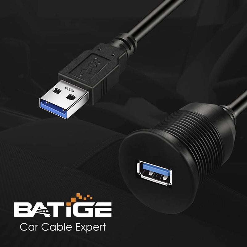 BATIGE Single Port USB 3.0 Male to Female AUX Car Mount Flush Cable Waterproof Extension for Car Truck Boat Motorcycle Dashboard Panel 1ft - Image 5