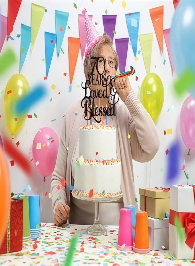 AHAORAY 70 Years Loved Cake Topper - Black Glitter 70th Birthday Cake Decorating Supplies, Perfect for 70th Anniversary or Birthday Photo Booth Props - Image 5