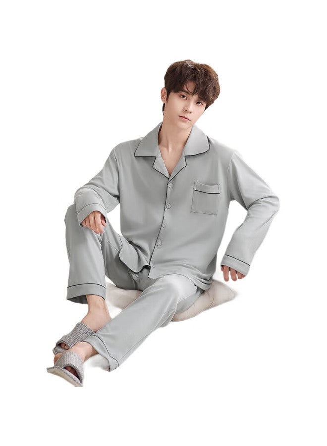 JOAE [Super Cool Series] Pure Cotton Men'S Pajamas, Spring And Autumn Long-Sleeve Long Pants, Wearable As Outerwear, Cardigan Loungewear, Gray, 3Xl - Image 3