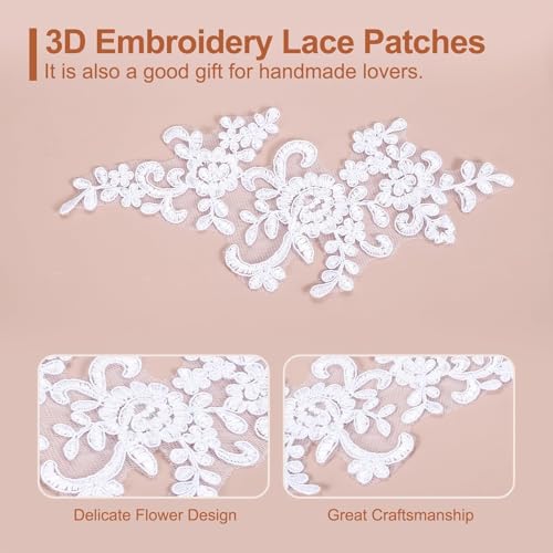 BharatBazaar 4 Pcs Lace Patches for Dress, Flower Lace Embroidery Patches for Clothing, DIY Craft Embellishments, Bridal Dress Decorations 21x10 cm - Image 3