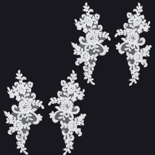BharatBazaar 4 Pcs Lace Patches for Dress, Flower Lace Embroidery Patches for Clothing, DIY Craft Embellishments, Bridal Dress Decorations 21x10 cm - Image 1