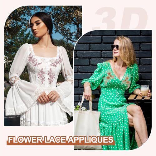 BharatBazaar 4 Pcs Lace Patches for Dress, Flower Lace Embroidery Patches for Clothing, DIY Craft Embellishments, Bridal Dress Decorations 21x10 cm - Image 5