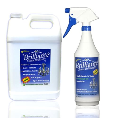 CrystalPlace BRILLIANTÉ Crystal Chandelier Cleaner Manual Sprayer 32oz Spray Bottle & Gallon Refill, Environmentally Safe, Ammonia-Free, Drip-Dry Formula, Made in USA - Image 1