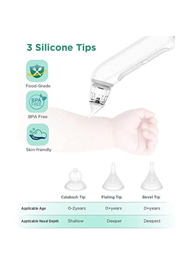 جونيس Automatic Nose Cleaner with 4 Silicone Nose Tips & 3 Levels of Suction & Music Soothing Function Rechargeable Portable (Grey)  - Image 5