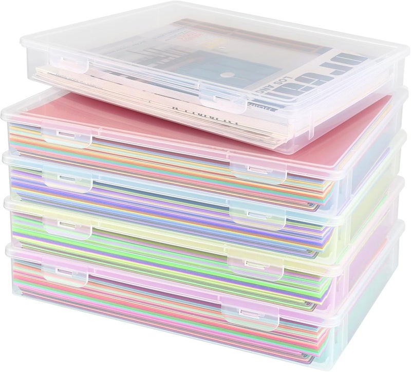 LOPYXBR Pack of 5 Portable A4 Archive Box, Transparent Plastic Document Box, Stackable Multifunctional Office Supplies, Storage Box for Documents, Letters, Scrapbooks, Office Files - Image 1