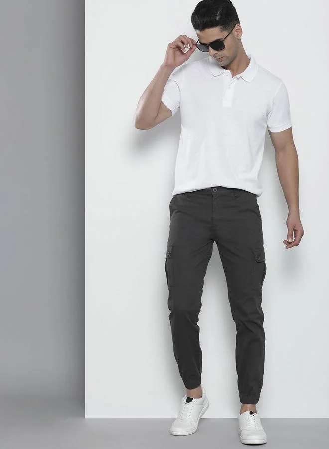 The Indian Garage Co  Men Black Solid Slim Fit Cargo Pants for Men | Best Price UAE