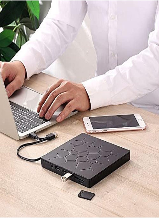 External DVD Drive USB 3.0 CD DVD Burner for Laptop Type-C CD/DVD  Optical Disk Drive with 4 USB Ports and 2 SD Card Slots Ultra Slim for Mac PC Windows 11/10/8/7 Linux OS