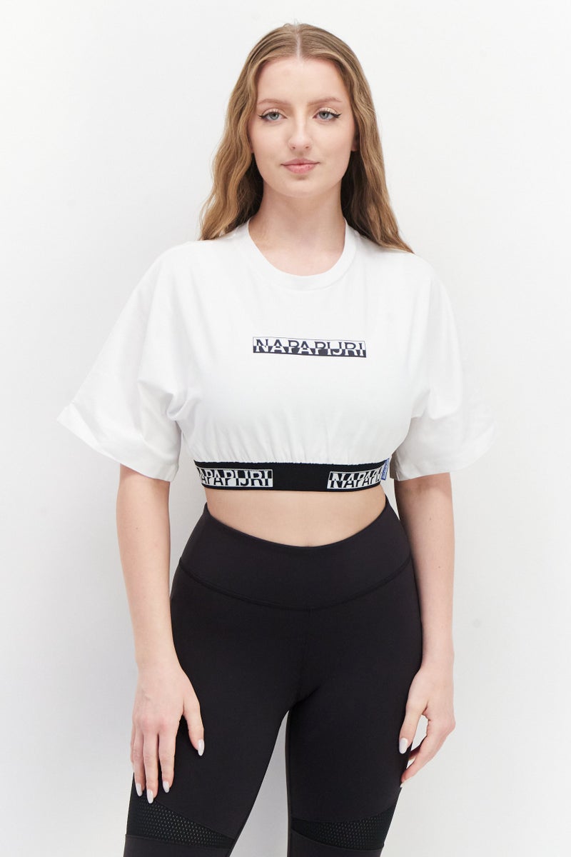 Napapijri Women Sportswear Fit Short Sleeve Running Crop Top, White - Image 1