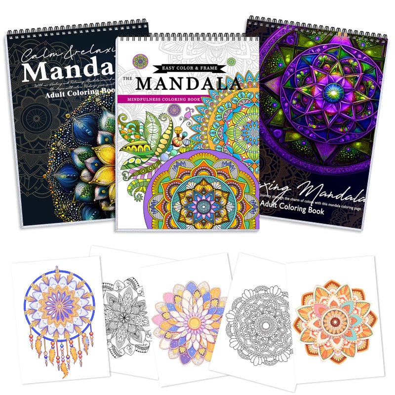 CKMOREL 3Pcs Adult Coloring Book Spiral Bound, Mandala Coloring Book for Adult Relaxation, Original Design with 72 Patterns, Thick Paper One Sided Design, Hand-Drawn Design, Anxiety Relief Mindfulness Gifts - Image 1