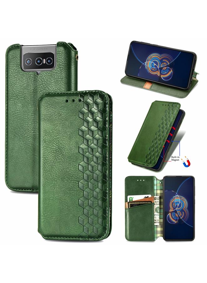 S-TOP Case For Asus Zenfone 8 Flip Cubic Grid Pressed Horizontal Flip Magnetic PU Leather Case with Holder & Card Slots & Wallet - Image 1