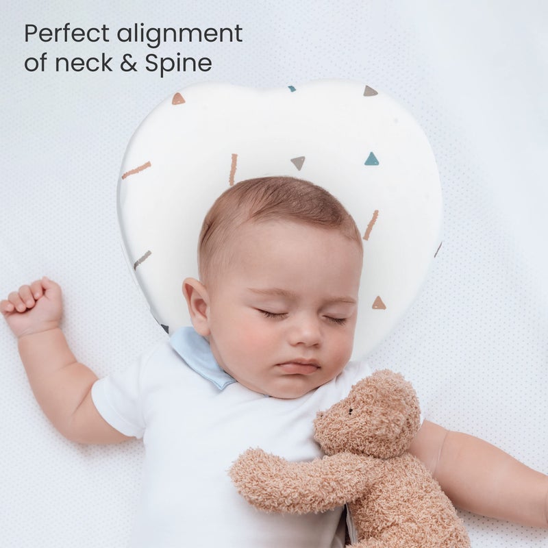 Cherilo Cherilo Memory Foam Head Shaper Baby Pillow for New Born 0-12 Months, Baby Head Corrector Pillow to Prevent Flat Head Syndrome, 23x23x4 Cm, Cherry Shape - Fancy Triangles, White - Image 2