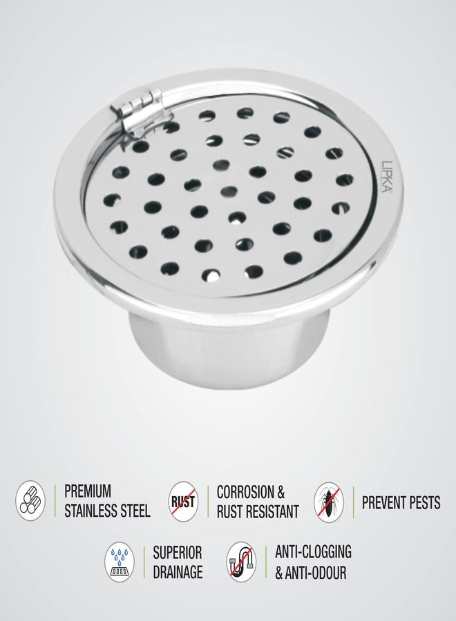 LIPKA Super Sleek Round Floor Drain |Stainless Steel |5 Inches| with Cockroach Trap & Hinge| - Image 4