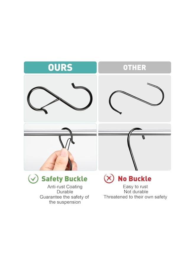 Green Tiger 100 Pcs S Hooks Hanging Safety Buckle, 3.5 Inch Stainless-Steel Heavy-Duty S Hooks, Kitchen Pot Rack Hooks, Closet Hooks for Hanging Kitchen Utensil, Pots and Pans, Clothes, Plants, Towels, Bags - Image 5