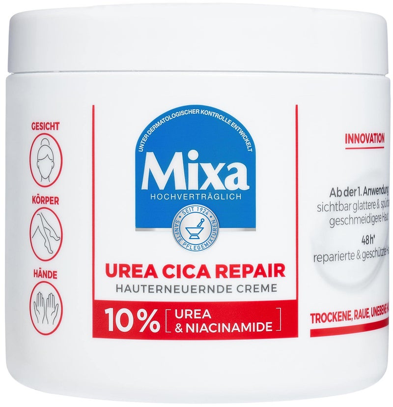 Mixa Care cream 10% Urea Cica Repair, 400 ml, Gently removes dead skin cells,Stimulates skin renewal
