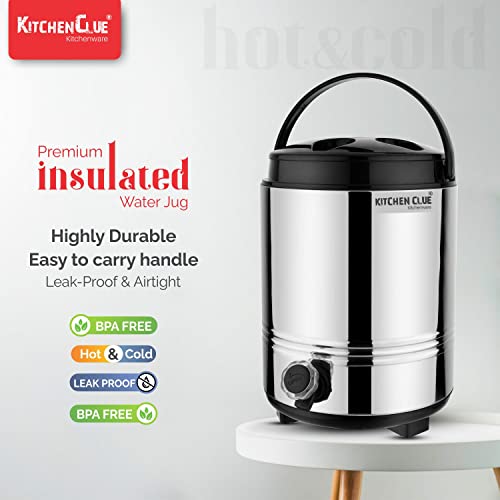 KITCHEN CLUE Stainless Steel Thermos/Water Container With Tap (10 Liter) Cool Drinking Water Dispenser For Office Home KitchenI PU Insulated Water Jug I Easy to Carry Handle I Easy to Clean & Maintain - Image 4