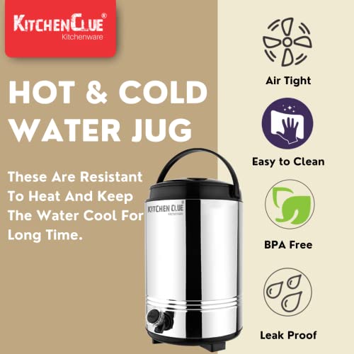 KITCHEN CLUE Stainless Steel Thermos/Water Container With Tap (10 Liter) Cool Drinking Water Dispenser For Office Home KitchenI PU Insulated Water Jug I Easy to Carry Handle I Easy to Clean & Maintain - Image 3