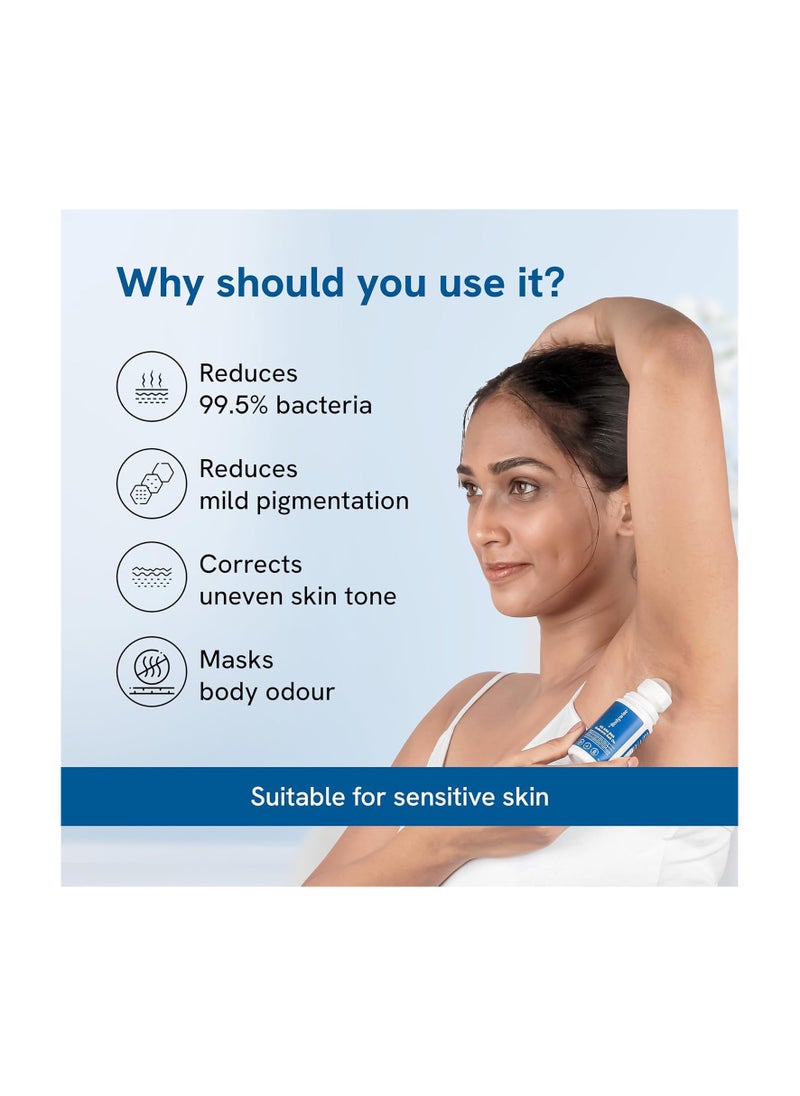 Be Bodywise - Be Bodywise 4% AHA BHA Underarm Roll On Deodorant | Watermelon Fragrance | With 1% Mandelic Acid, 2% Lactic Acid & Alpha Arbutin | Prevents Body Odour, Fades Pigmentation | 50ml - Image 1