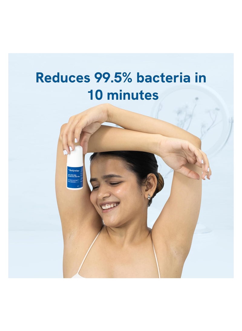 Be Bodywise - Be Bodywise 4% AHA BHA Underarm Roll On Deodorant | Watermelon Fragrance | With 1% Mandelic Acid, 2% Lactic Acid & Alpha Arbutin | Prevents Body Odour, Fades Pigmentation | 50ml - Image 1