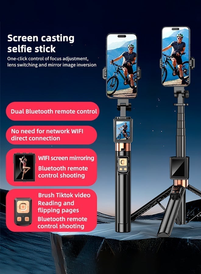 تيليسن حامل ثلاثي القوائم لعصا سيلفي بطول 1.7 متر، حامل ثلاثي القوائم منفصل بتصميم منفصل للهواتف الذكية مع جهاز تحكم عن بعد لاسلكي وشاشة عرض عالية الدقة، حامل ثلاثي القوائم قابل للسحب محمول للهواتف المحمولة iPhone/Samsung/GoPro/Android - Image 2
