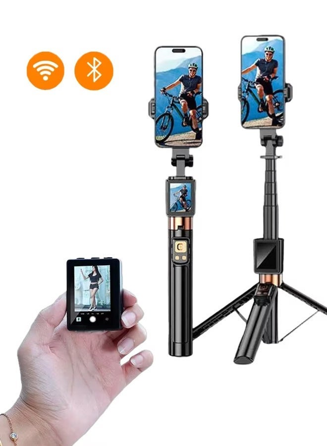 تيليسن حامل ثلاثي القوائم لعصا سيلفي بطول 1.7 متر، حامل ثلاثي القوائم منفصل بتصميم منفصل للهواتف الذكية مع جهاز تحكم عن بعد لاسلكي وشاشة عرض عالية الدقة، حامل ثلاثي القوائم قابل للسحب محمول للهواتف المحمولة iPhone/Samsung/GoPro/Android - Image 1