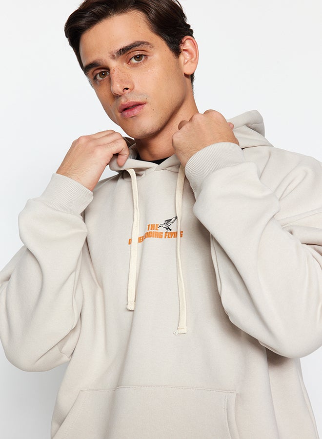 trendyol Stone Oversize/Wide Cut Hooded Animal Printed Fleece Cotton Sweatshirt TMNAW24SW00136 - Image 3