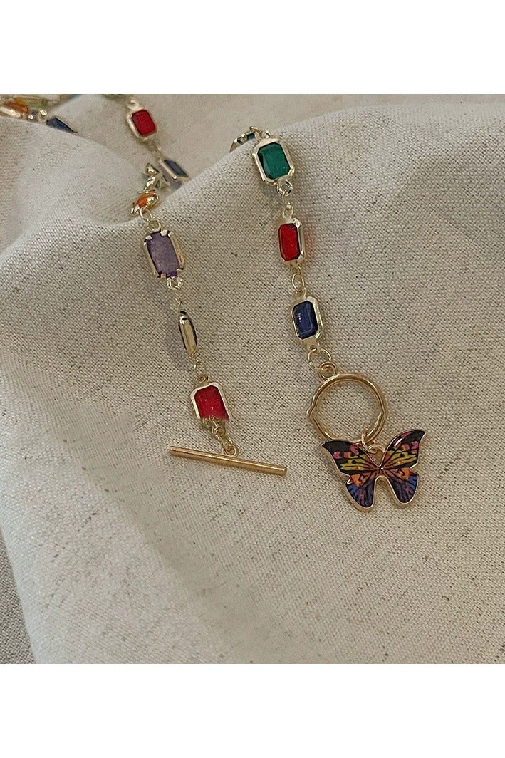 جلوسكي Colorful Crystal erfly Necklace – Retro Square Gem OT Clasp Choker for Women, Summer Luxury Jewelry - Image 2