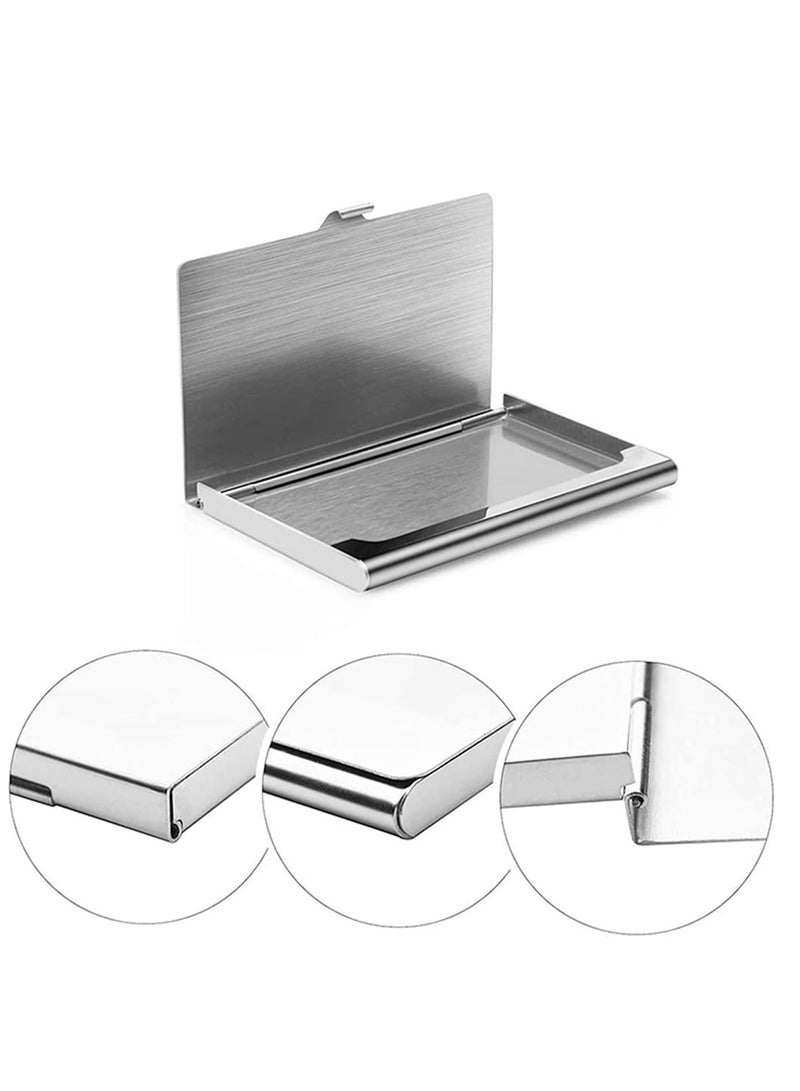 T NEWFUN Slim Business Card Case for Men u0026 Women, Pocket Metal Case, Professional Stainless Steel Card Case for Business Cards, Slim Purse Name Card Holders  Buckle Style Shut, Silver - Image 3