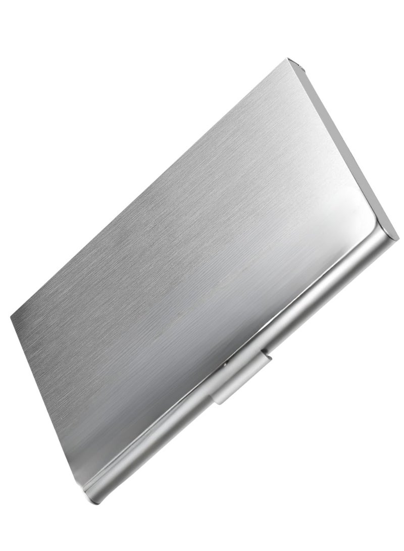 T NEWFUN Slim Business Card Case for Men u0026 Women, Pocket Metal Case, Professional Stainless Steel Card Case for Business Cards, Slim Purse Name Card Holders  Buckle Style Shut, Silver - Image 1