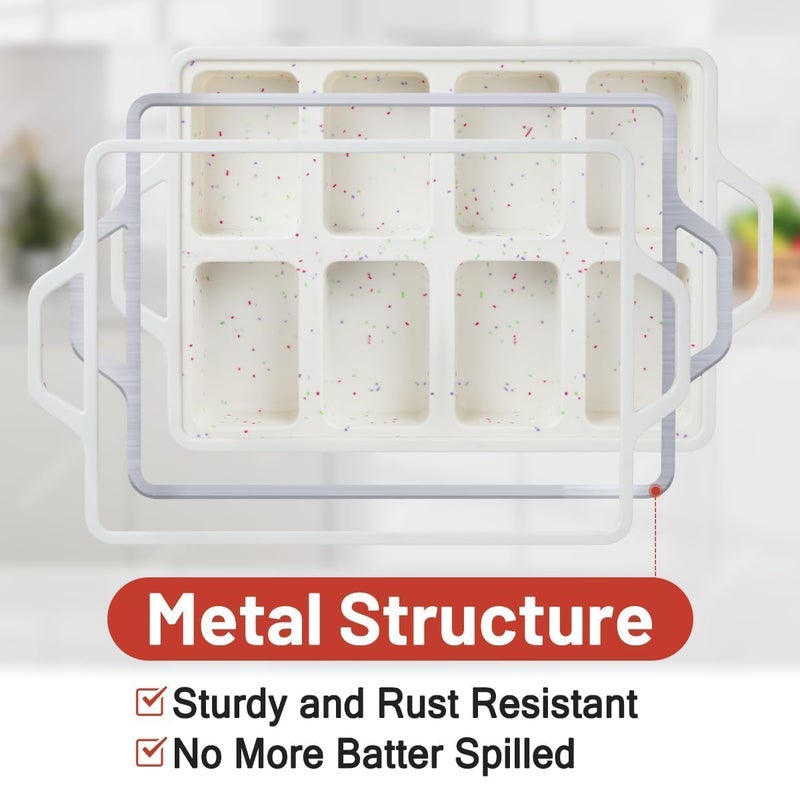 CAKETIME Mini Loaf Pans, Metal Reinforced Frame Silicone Bread Loaf Pans 8 Cavities Nonstick for Baking Cornbread, Mini Bread, Brownie, Cheesecake, Chocolate 2 Pack Confetti - Image 2
