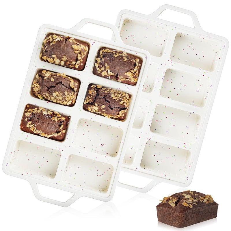 CAKETIME Mini Loaf Pans, Metal Reinforced Frame Silicone Bread Loaf Pans 8 Cavities Nonstick for Baking Cornbread, Mini Bread, Brownie, Cheesecake, Chocolate 2 Pack Confetti - Image 1