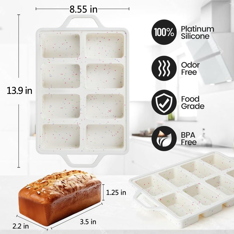 CAKETIME Mini Loaf Pans, Metal Reinforced Frame Silicone Bread Loaf Pans 8 Cavities Nonstick for Baking Cornbread, Mini Bread, Brownie, Cheesecake, Chocolate 2 Pack Confetti - Image 5