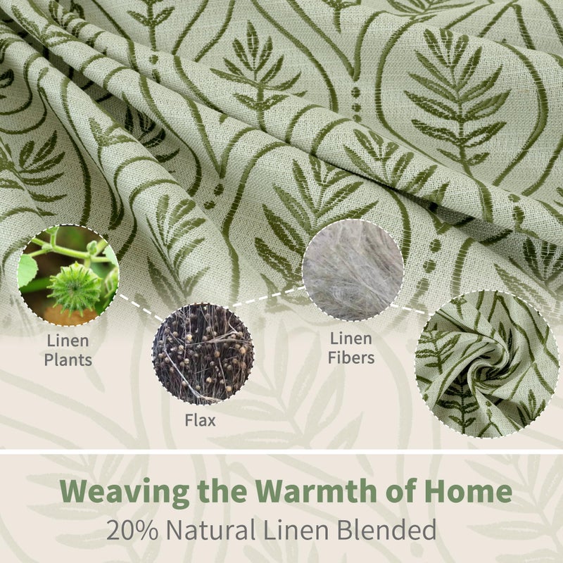BGment Olive Green Curtains for Spring Themed Room Decor, Botanical Jacquard Leaf Pattern Vintage Window Light Filtering Boho Sheer Linen Curtains for Living Room, 2 Panels, 52 x 84 Inch - Image 3