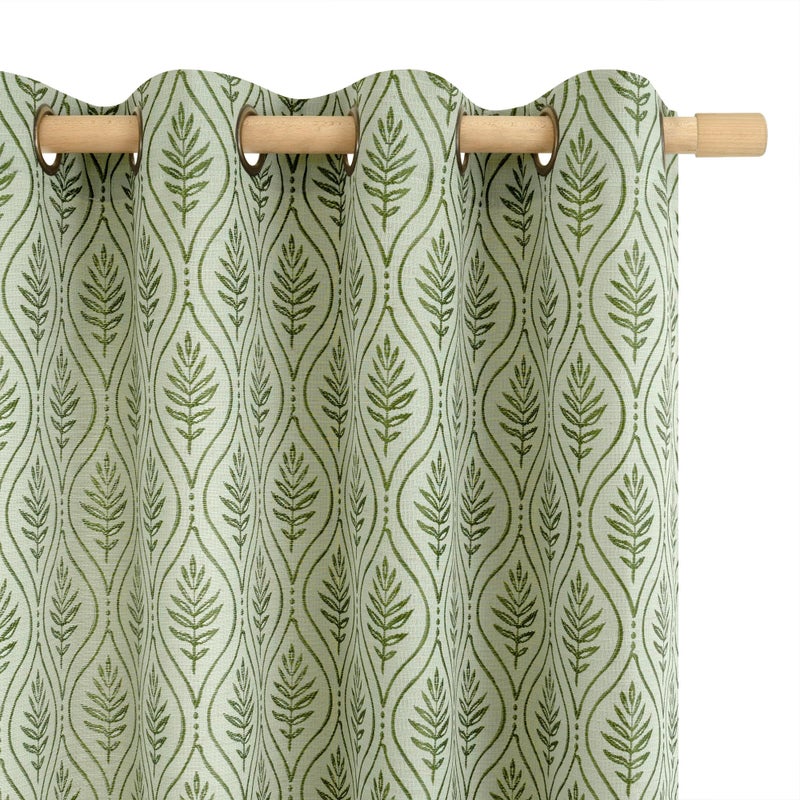 BGment Olive Green Curtains for Spring Themed Room Decor, Botanical Jacquard Leaf Pattern Vintage Window Light Filtering Boho Sheer Linen Curtains for Living Room, 2 Panels, 52 x 84 Inch - Image 1