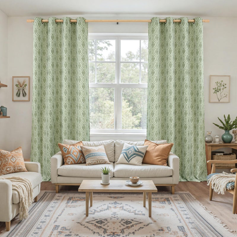 BGment Olive Green Curtains for Spring Themed Room Decor, Botanical Jacquard Leaf Pattern Vintage Window Light Filtering Boho Sheer Linen Curtains for Living Room, 2 Panels, 52 x 84 Inch - Image 2